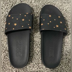 Rare Victoria’s Secret Pink Gold Star Slides Shoes Medium 8-9